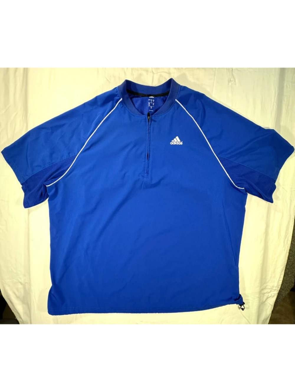 adidas Men's Triple Stripe Short Sleeve 1/4 Zip Batting Cage Jacket Size2XL Blue